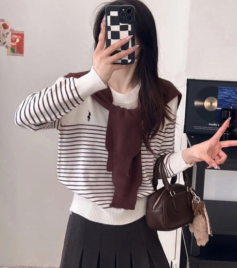 Stripes around Neck Pullover Sweater